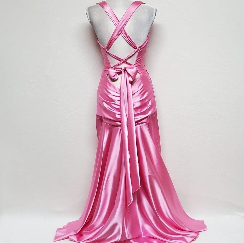 BarbieCore 90s Vintage Jessica McClintock Gunne Sax Pink Satin High Low Dress L - Picture 12 of 16